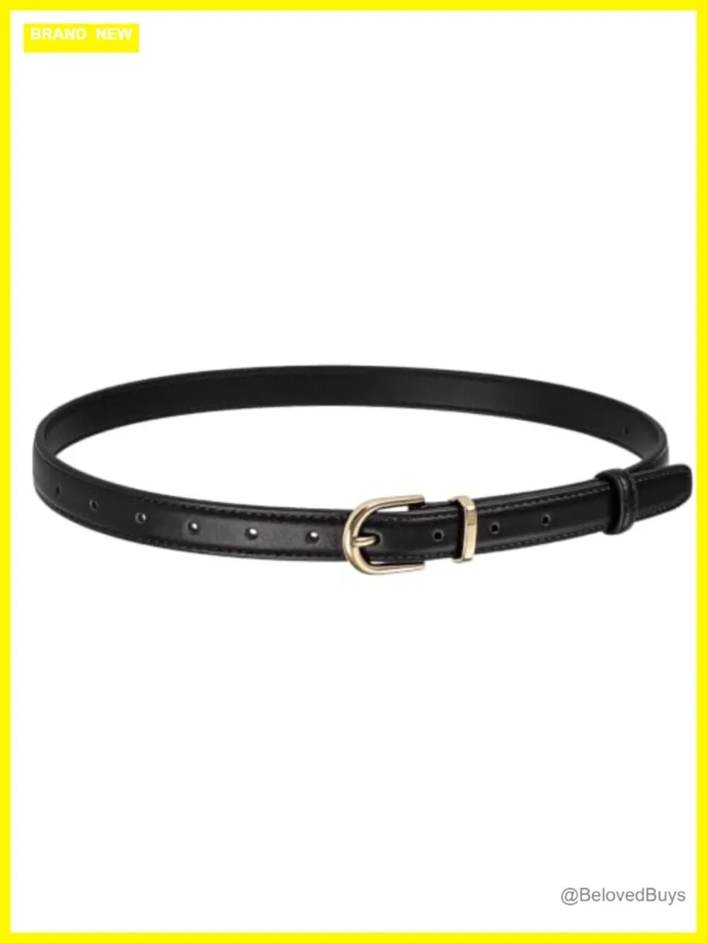 Women's Skinny Faux Leather Belt with Gold Buckle, Thin Waist Belt for Jeans